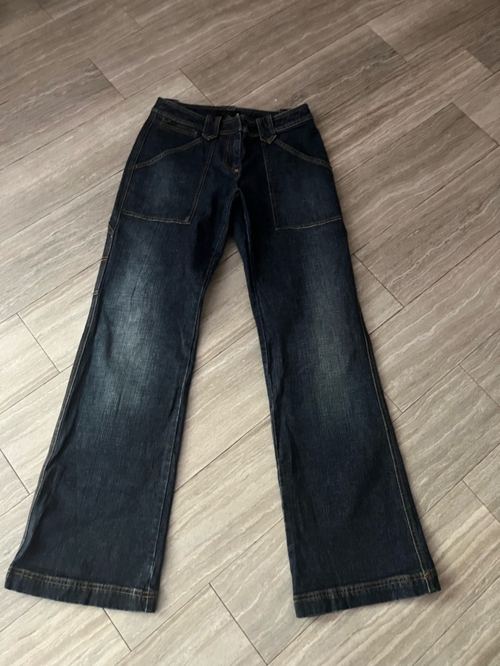 The Limited Women’s Cargo Jeans Size 2 Utility Pants Zipper Dark Blue Denim Y2K